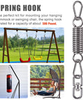 Beefy Heavy Duty Swing Spring Hardware Kit For Hanging Chairs And Hammocks Swivel Hanger Hook Suspension For Indoor Outdoor Use Porch Swing Garden Rocking Seat 550 Lb Capacity displayed with swing and hammock chair in the background.