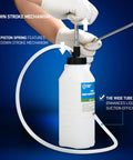 Front view of SMOTIVEPRO 1L white oil pump with blue label and wide suction tube