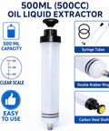 Heavy Duty 500ml Fluid Extractor Syringe For Brake Bleeding Manual Oil Transfer Pump with clear scale and carbon steel shaft.