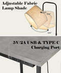 Rustic Cozy Solid Wood End Table Floor Lamp With USB Type C Port And Electrical Outlet, adjustable fabric shade, grey