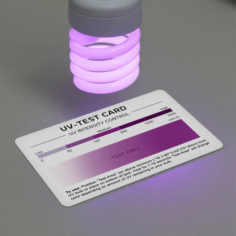 4 In 1 UV Test Card For UV Lamps And Systems, Fast 7 To 10 Second Verification, Works Across UV A B C D Spectrum, Clear Visual Feedback, Reusable Up To 5000 Tests, Durable Tool For Quick UV Performance Checks, 16x75mm card under UV lamp