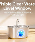 Stainless Steel Cat Water Fountain With 73oz Capacity and Water Level Window, LED Display, No Mess Dispenser for Cats and Small Dogs.