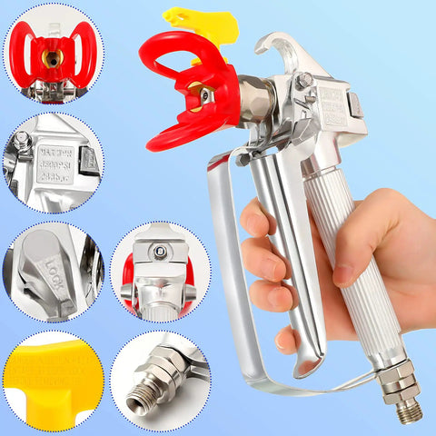 Straight Up Solid Airless Paint Spray Gun Replacement Parts Kit Featuring 3600 Psi Power and Reversible 517 Yellow Tips with Red guard and swivel thread.
