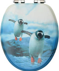 Ultra Soft Flannel Toilet Seat Covers With Quiet Closing Lids features playful penguin design on a lid, suitable for a cozy bathroom.