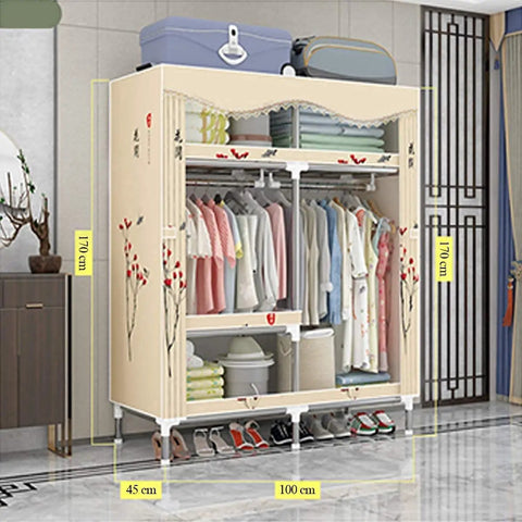 Heavy Duty Portable Hanging Closet Wardrobe With Thickened Steel Pipes And No Fuss Assembly For Roomy Apparel Organization In Tight Spaces Built To Last Rack, showcasing organized clothing and footwear.