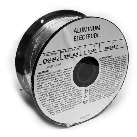 ER4043 Aluminum MIG Welding Wire.035 Inch, 1 Lb Spool, with moisture protective film and center hole viewed from the front