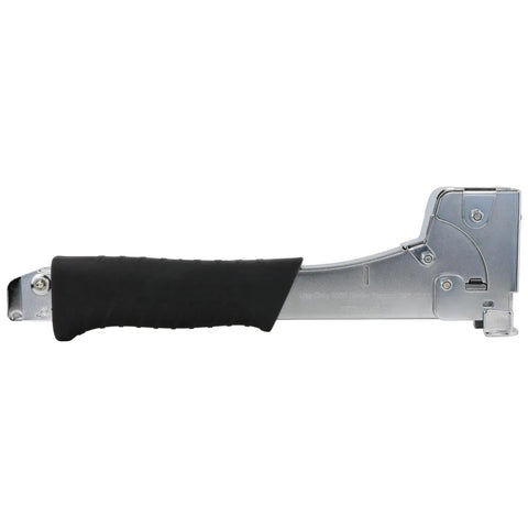Side view of Durable Silver Heavy Duty Hammer Tacker Stapler for 20 Gauge 1/2 Inch Crown with quick jam release handle