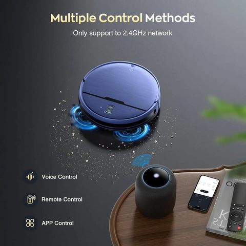 2 In 1 Robot Vacuum And Mop With WiFi And App Control, Ultra Slim Quiet Cleaner for pet hair and hard floors, on dark surface