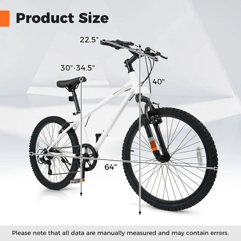 Kids Mountain Bike With 6 Speed Drivetrain Front Suspension Fork Dual Brakes Adjustable Seat 20 To 24 Inch White Youth Bike dimensions