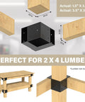 Set Of 8 Rock Solid Heavy Duty Workbench Bracket Kit With Screws For 4X4 And 2X4 Lumber with black powder coated steel corner braces.