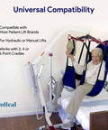 ProHeal Universal Patient Lift Sling Large 62 X 42.5 Inches With Divided Legs For Safe Transfer And Mobility Support in use with a patient.