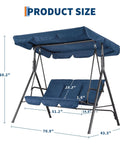 Three Seat Outdoor Swing Chair With Adjustable Canopy Stable Metal Frame Heavy Duty Stand Perfect Backyard Patio And Lawn Seating