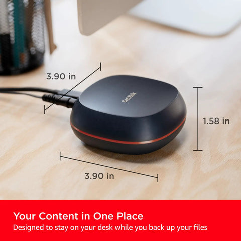 Massive 8TB External SSD Desk Drive With USB-C And USB 3.2 Gen 2 on desk, dimensions shown