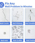 Image showcasing various wall problems including cracks, mildew, shedding, holes, graffiti, and peeling.