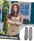 Heavy Duty Cut Resistant Arm Sleeves With Thumb Hole And No Sweat Breathable Design For Mechanics And Craftsmen, shown worn by a gardener.