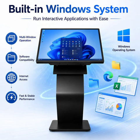 Bulletproof 43 Inch Windows Touch Screen Kiosk Loaded With Eight Gb Ram And One Twenty Eight Gb Storage Runs Smooth As Butter For Retail Point Of Sale Terminals Digital Billboards And Lobby Guide Centers showing Windows OS screen.