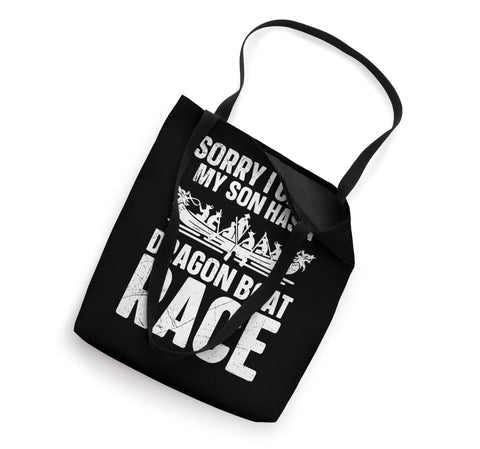 Black dragon boat race tote bag with humorous text printed on the front, featuring sturdy straps, perfect for crew gear and practice.