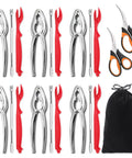 20 Pack Seafood Crackers And Tools Set, includes 6 crab crackers, 6 lobster shellers, 6 forks, 2 scissors, black storage bag