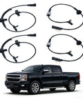 4-pack ABS wheel speed sensors with wiring and connectors for front and rear wheels