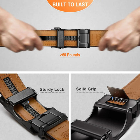 Two Pack Leather Ratchet Belts For Men With Easy Click Buckle Cut-To-Fit 1 3/8 Inch Wide Adjustable 32 To 38 Inch Waist Black And Deep Brown Built For Quick Adjustments And All Day Comfort On The Go