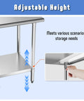 NSF Certified Stainless Steel Prep Table With Adjustable Undershelf 24 By 24 Inch Tabletop Heavy Duty Work Table height adjustment feature