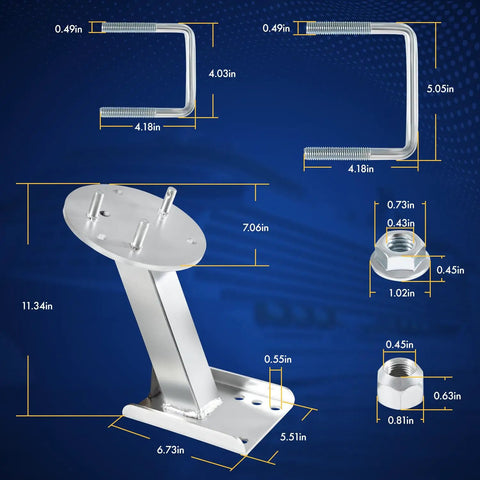 Dimensions of Heavy Duty Spare Tire Mount For Trailers, Nickel Plated Steel Carrier with High Mount Bracket, showing size measurements