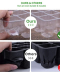 Comparison of durable clear 12 Pack Seed Starter Trays With 144 Cells Humidity Adjustable Dome Kit and black damaged trays