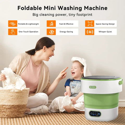 No Sweat Portable Foldable Washing Machine 20 Liter Tub With Blue Light Deep Clean for quick laundry, family-friendly use.