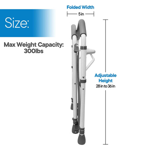 Hassel Free Folding Toilet Safety Frame And Super Solid Portable Bathroom Handrail With Comfy Foam Armrests, folded, 5 in width.