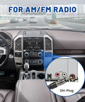 16 Inch AM FM Universal Top And Side Mount Antenna For Vehicle Boat ATV UTV RV Motorcycle Replacement Mast With Mount Base And Extension Cable For Stereo Receiver Head Unit, inside vehicle stereo receiver display with DIN plug highlighted
