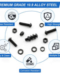 192 Piece M6 Hex Socket Button Head Screw Assortment Kit With Dead Simple 10 9 Grade Bolts, nuts, washers, and black steel fasteners.