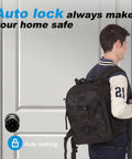 Person near Smart Door Knob Biometric Lock With Keypad And App Control Keyless Entry For Your Pad Home Office Apartment Hotel And More Fingerprint Passcode IC Card And Mechanical Key Easy Install Black on white door