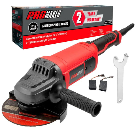 Rugged 7 Inch Angle Grinder With 17.2 Amp Motor 8400 RPM Industrial Electric Grinder For Pros Includes 2 Extra Carbon Brushes