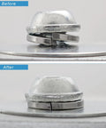 Comparison of Set Of 100 No 10 Split Lock Washers For Rugged Jobs, 304 Stainless Steel with Silver Finish in before and after use.