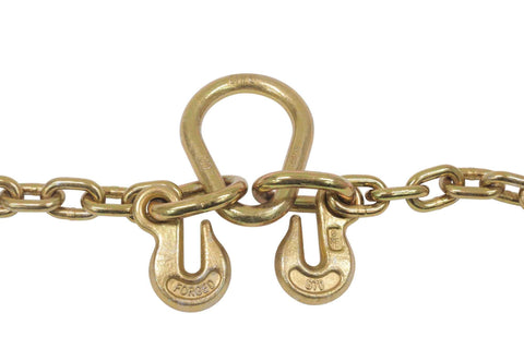 Beefy 5/16 Inch Grade 70 V Chain Bridle With RTJ Cluster Hooks And Grab Hooks, 3 Ft Legs, Tow Truck Chains for towing
