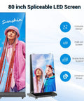 Hella Crisp 80 Inch Led Digital Signage Display Ready To Roll With Foldable Seamless Stitch Panels And Sleek P1.86 Gob Screen Module Turnkey Commercial Advertising Kiosk With Hard Flight Case For Events Or Weddings Black Pair with foldable design and stable support.