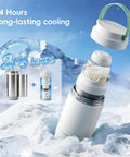 Double Wall Vacuum Insulated Breast Milk Cooler Keeps Your Baby Stash Frosty For Over 24 Hours With Premium Steel Core And Leakproof Lid on icy surface.