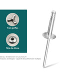 50 Pcs Tri Fold Aluminum Blind Rivets Set Tri Grip Exploding Bulb Style Pop Rivets For Auto Body And Soft Or Plastic Materials All Black Three Sixteenth Inch By Forty Five Sixty Fourth Inch Large Head Five Eighth Inch shown in unassembled state with detailed grip view