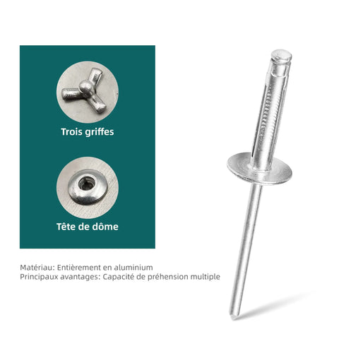 50 Pcs Tri Fold Aluminum Blind Rivets Set Tri Grip Exploding Bulb Style Pop Rivets For Auto Body And Soft Or Plastic Materials All Black Three Sixteenth Inch By Forty Five Sixty Fourth Inch Large Head Five Eighth Inch shown in unassembled state with detailed grip view