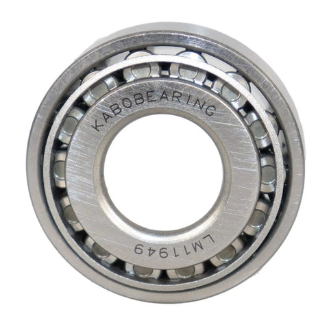 Close-up of LM11949 bearing from Trailer Wheel Hub Bearing Kit For One And A Quarter Inch And Three Quarter Inch Axles With Chrome Steel Bearings Dust Covers Seals And Cotter Pins ABEC Three Ready To Install