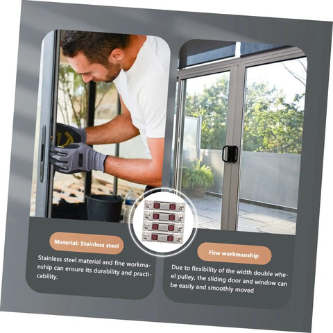Heavy Duty Stainless Steel Sash Roller Double Wheel Pulley 4 Pack for Sliding Windows and Doors installation with stainless steel sliders.