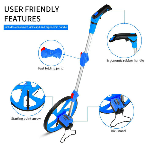 Rolling Tape Measure Wheel With 3 Section Collapsible Design One Key Reset Starting Point Arrow Kickstand TPR Tires