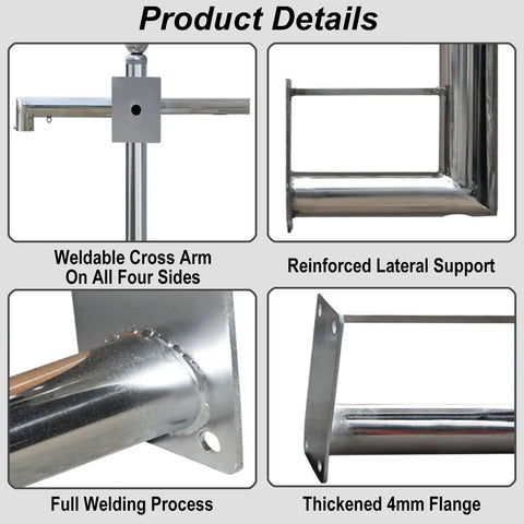 Built Tough Heavy Duty Stainless Steel Security Camera Poles And Outdoor Surveillance Posts, showing weldable cross arm and thick flange.