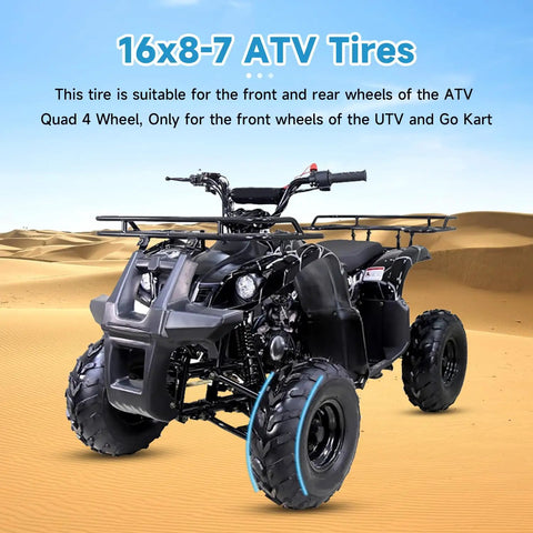 ATV with 16x8-7 ATV Tire Tubeless All-Terrain Replacement For Tao Tao Coolster 110cc 125cc 150cc 200cc Quad Roketa