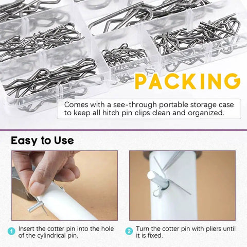 Stainless Steel Cotter Pin Set With 110Pcs R Clips Hairpins For Automotive And Machinery 304 Stainless Steel Fasteners in storage case