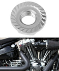 Premium Heavy Duty 4 Pack 5/16 24 Unf Stainless Steel Hex Flange Nuts Direct Swap Fit For Harley Davidson Big Twin Exhaust Manifolds close-up view of a single nut with detailed grooves.