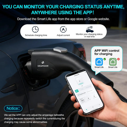 Level 2 EV Charger With WiFi App Control and RFID Start 48A Fast Wall Mounted Station 25 ft J1772 Cable NEMA 14-50P Plug