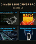 All In One Dimmer Switch And LED Driver For LED Strip Lights, UL Listed 24V 60W Slide Dimmer, Plug And Play Power Supply, Works With Single Pole Or 3 Way Circuits, 120VAC To 24VDC, Black Compact Space Saving Design, 4-panel product infographic