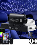 Shooting Star Fiber Optic Headliner Kit with 430 strands, 9.8ft run, 16W power installed in a car interior with lights on.