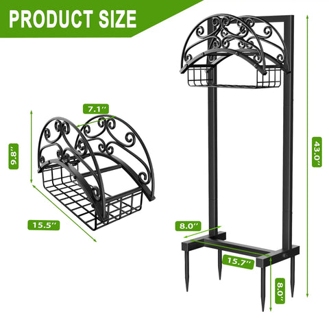 Heavy Duty Freestanding Garden Hose Holder With Reel Stand And Storage Basket dimensions